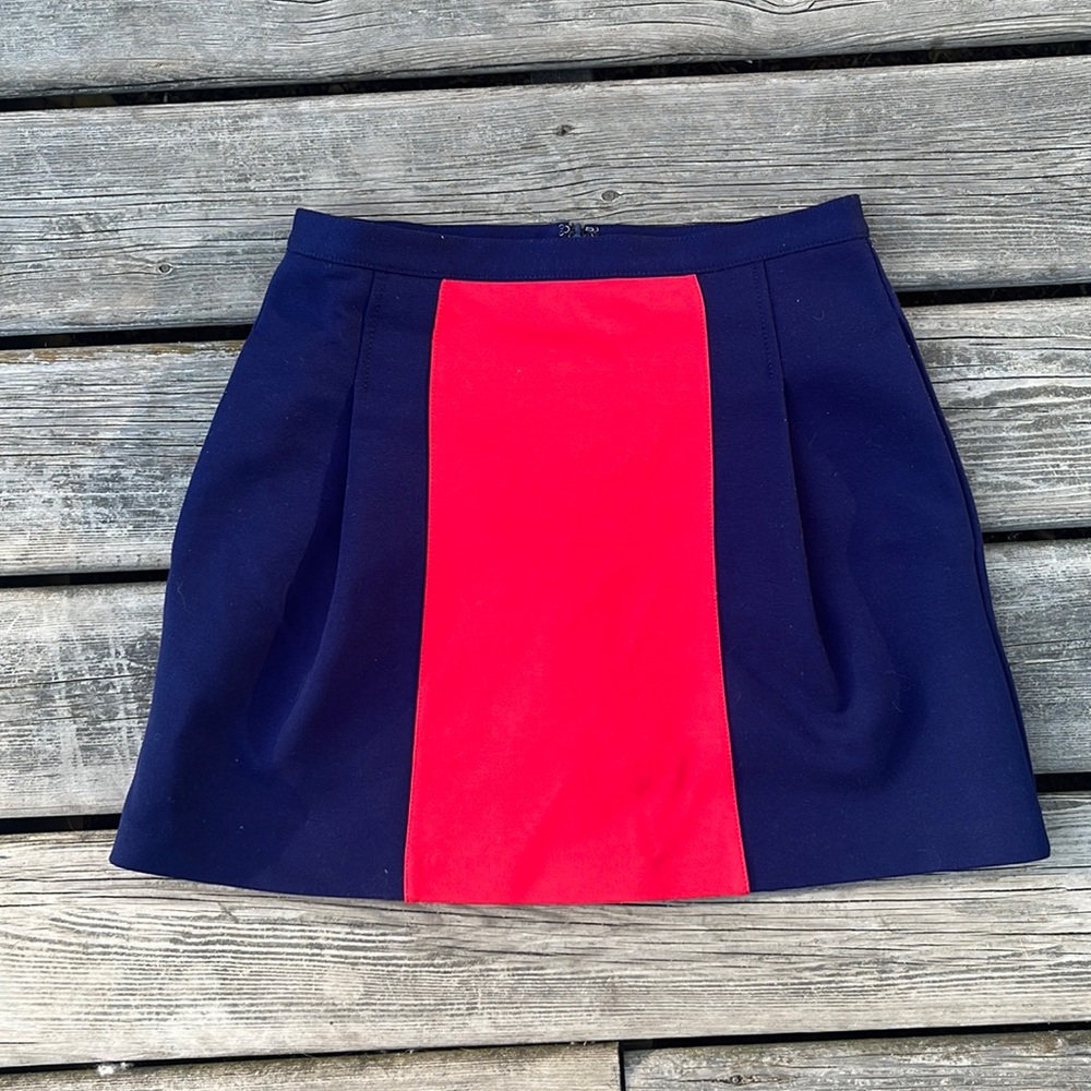 Red & Navy Pleated Panel Skirt